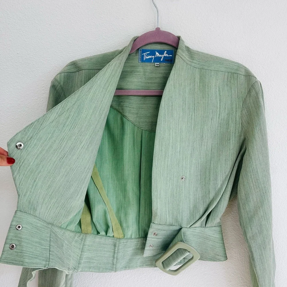 Rare 1980’s Thierry Mugler Sage Green Blazer Skirt Set - Picture 5 of 16